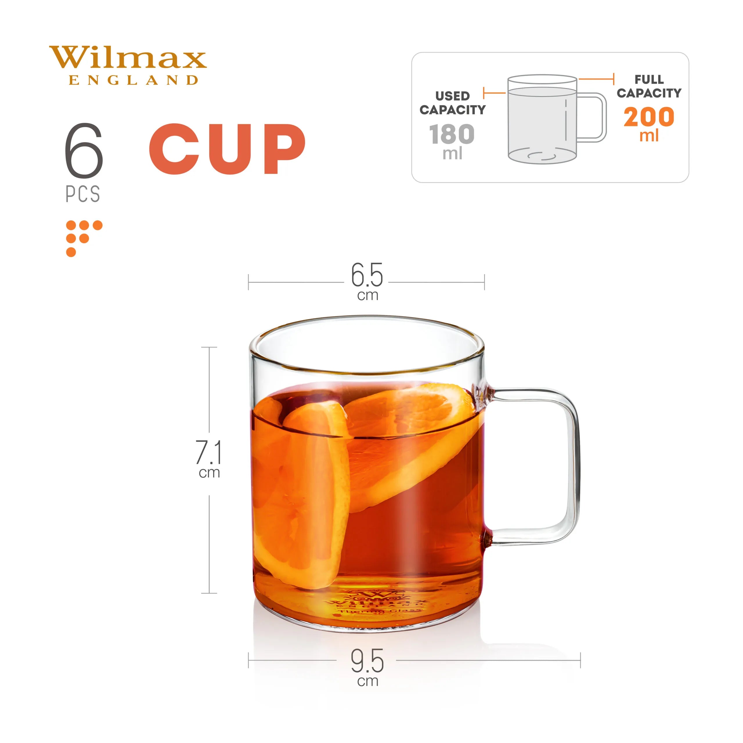 Wilmax Glastasse 200 ml Transparent aus Borosilikatglas