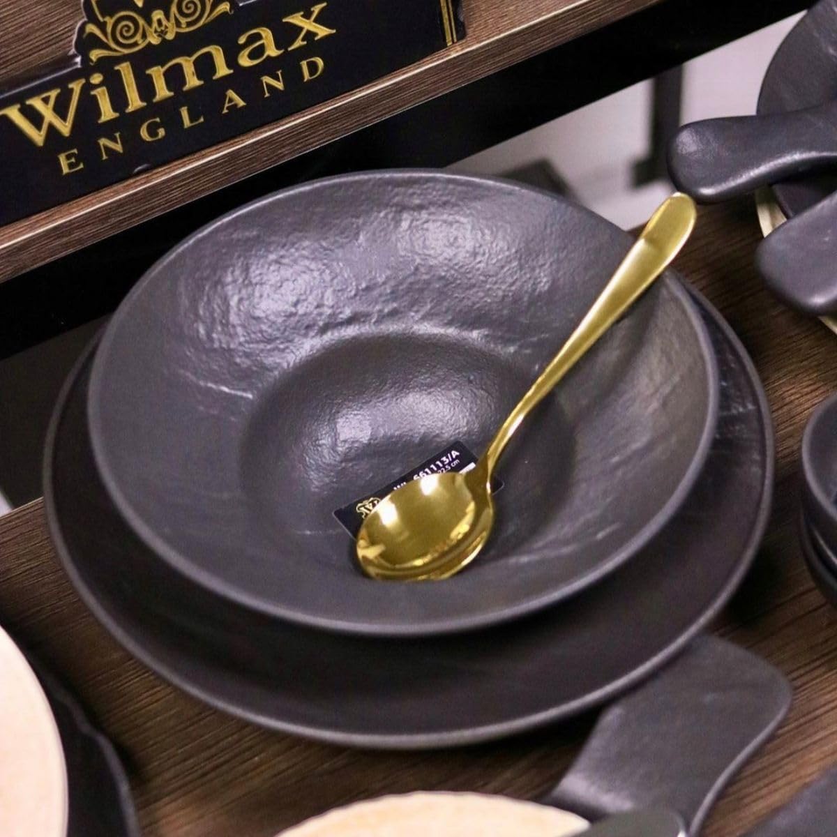 Wilmax Tiefer Teller 22,5 cm 1100 ml 2er-Set Schwarz aus Porzellan