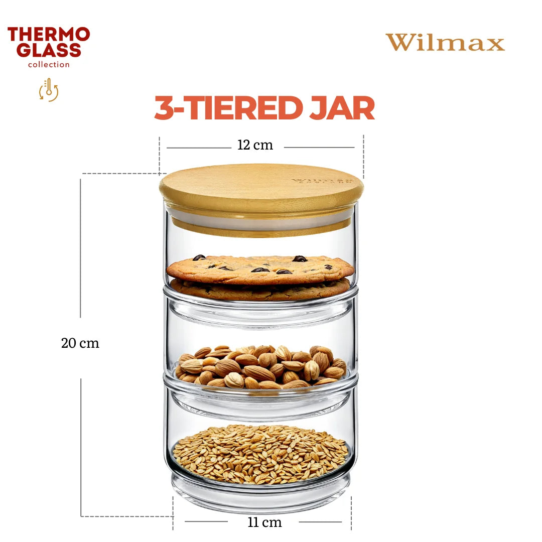 Wilmax Vorratsglas 3-stufig mit Bambusdeckel Transparent