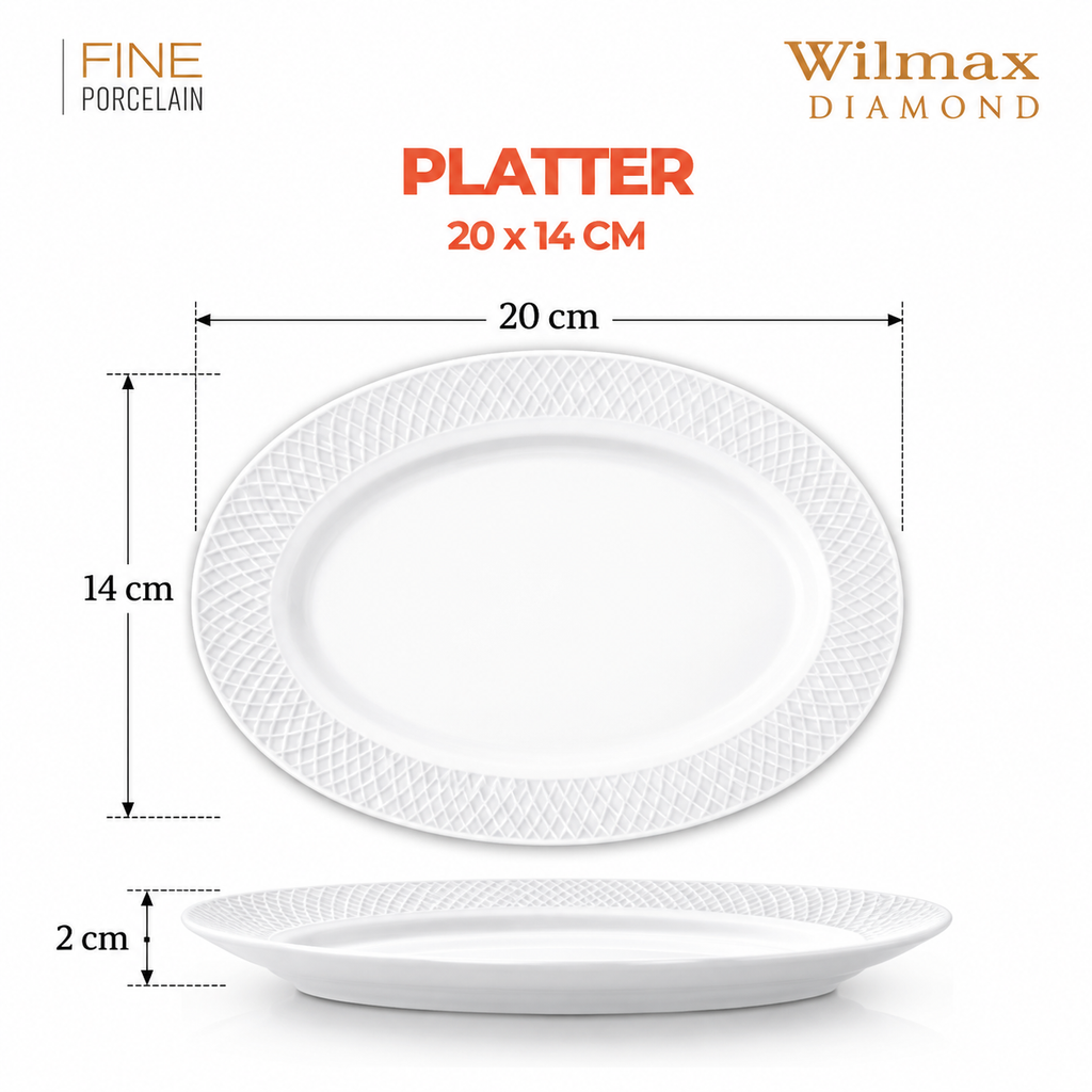 Wilmax Ovale Servierplatte 20 × 14 cm Weiß aus Porzellan