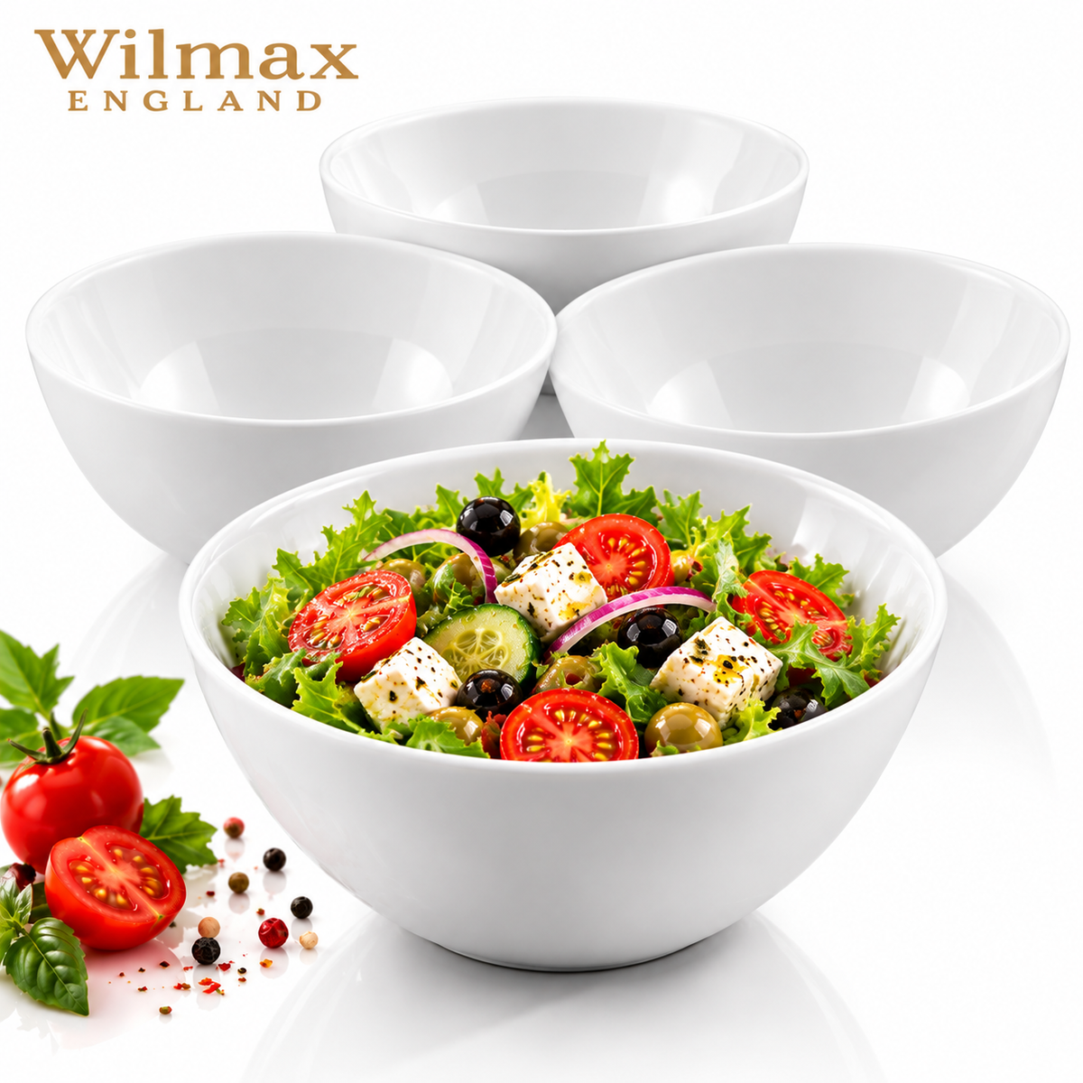 Wilmax Schale 14 cm 600 ml 4er-Set Weiß aus Porzellan