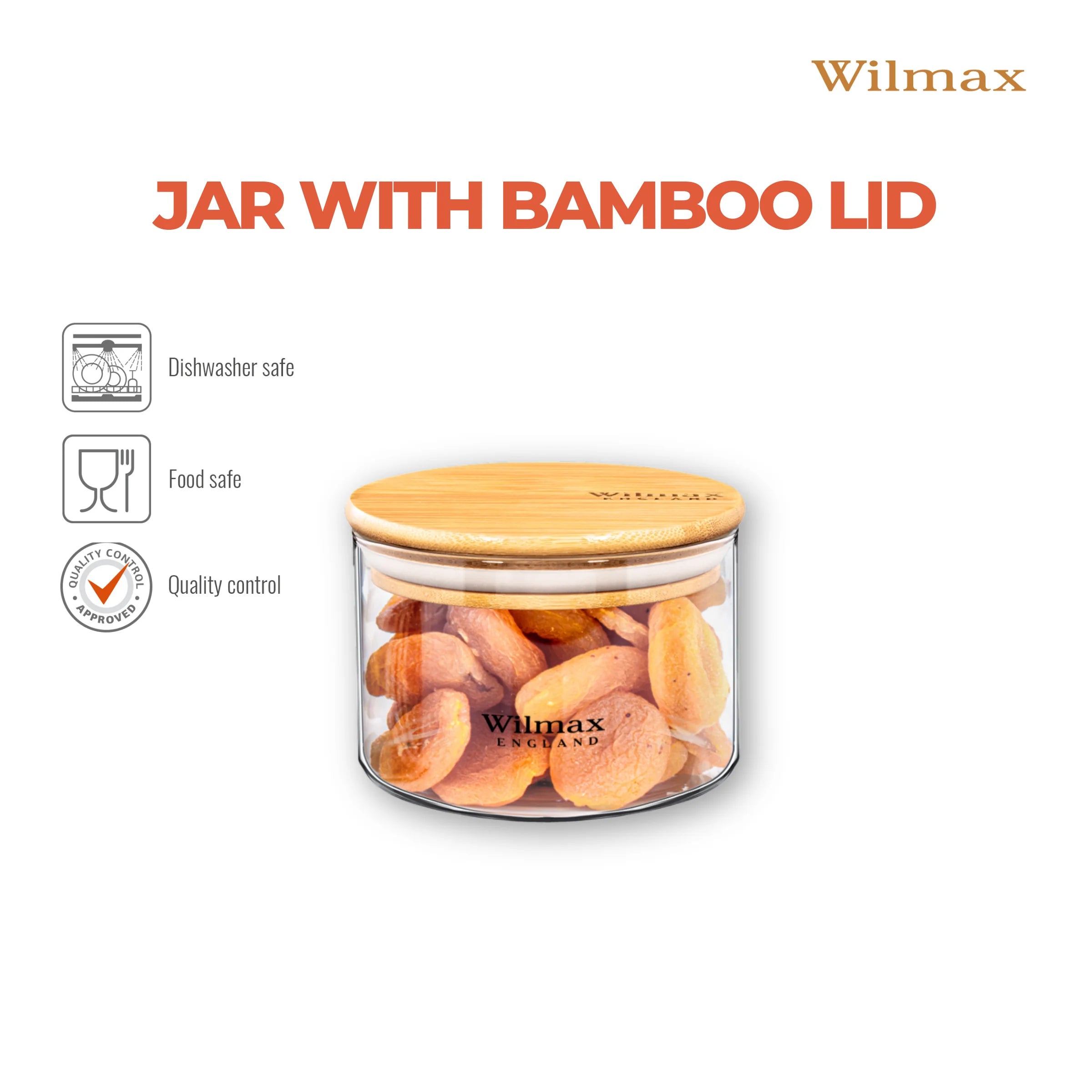 Wilmax Vorratsglas 600 ml mit Bambusdeckel Transparent