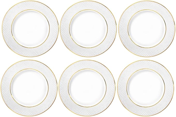 Wilmax Brotteller 15 cm 6er-Set Weiß mit Goldrand aus Porzellan