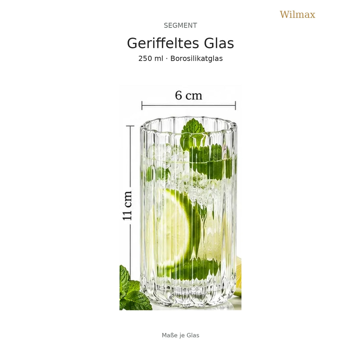 Wilmax Getränkeset 7-teilig mit Krug 1000 ml und 6 geriffelten Gläsern 250 ml