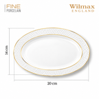 Wilmax Ovale Servierplatte 20 × 14 cm Weiß mit Goldlinien aus Porzellan