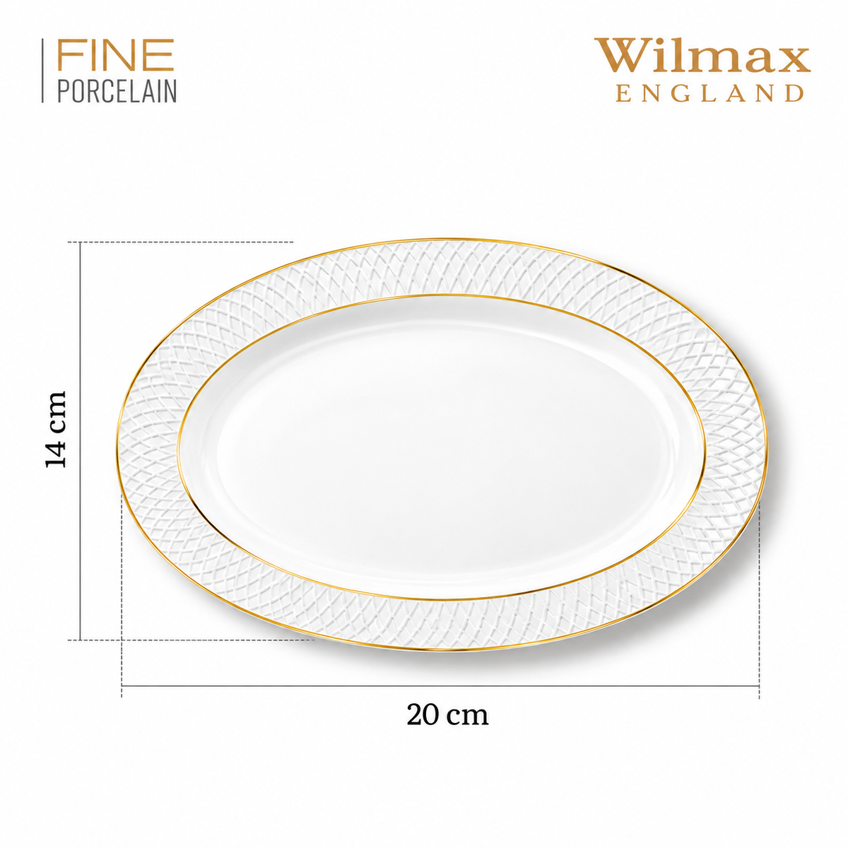 Wilmax Ovale Servierplatte 20 × 14 cm Weiß mit Goldlinien aus Porzellan