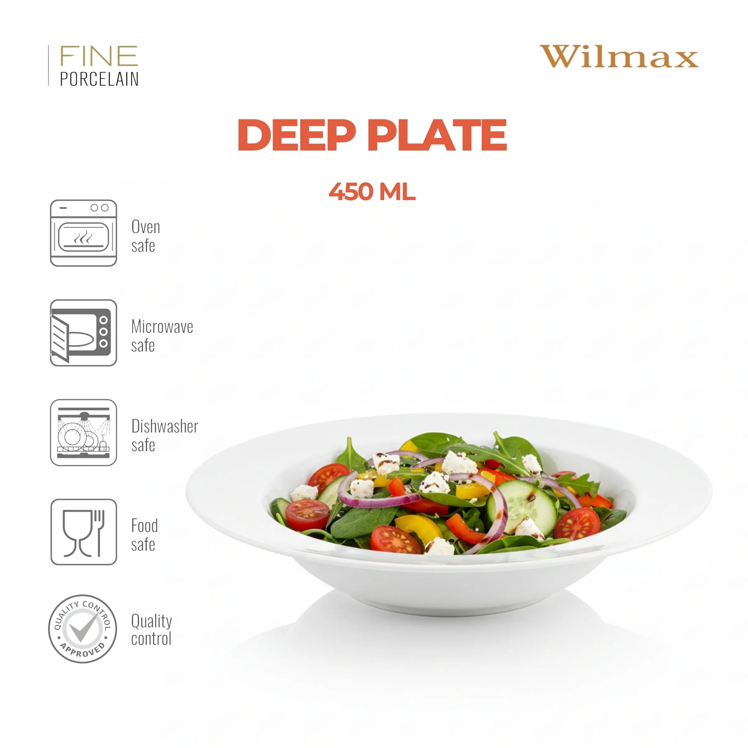 Wilmax Tiefer Teller 28 cm 800 ml Weiß aus Porzellan