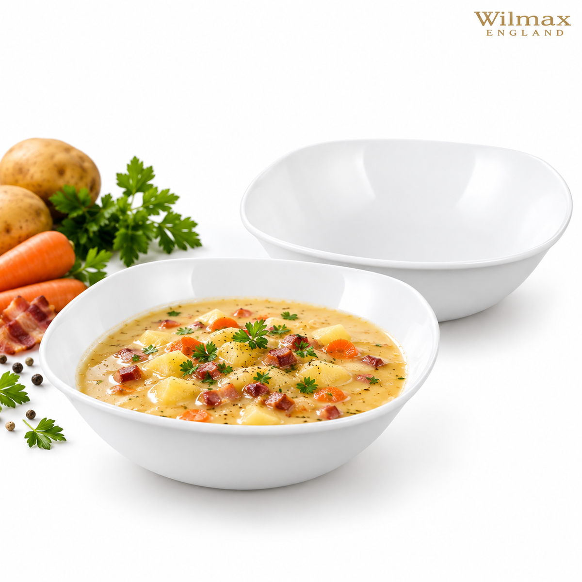 Wilmax Schale 650 ml 16,5 × 16,5 cm 2er-Set Weiß aus Porzellan