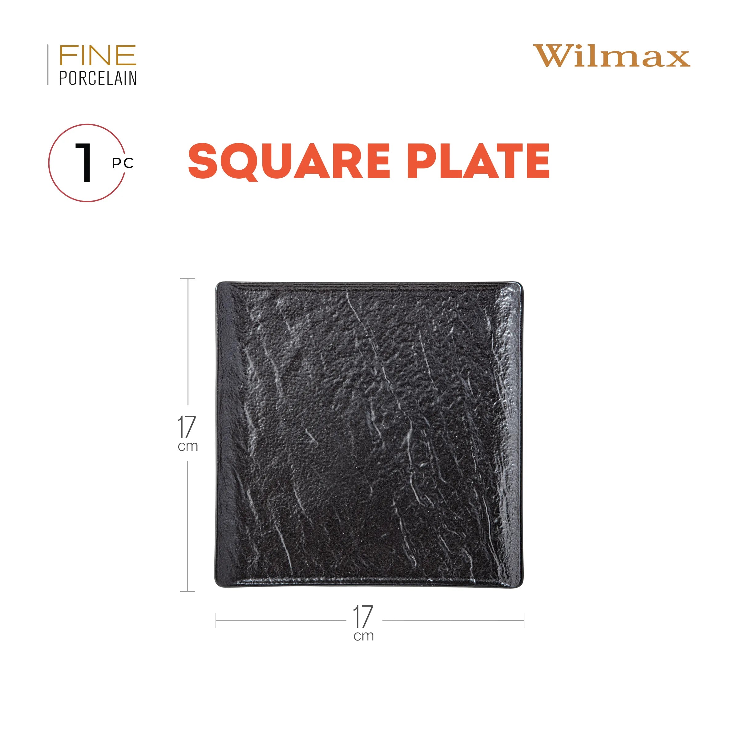 Wilmax Quadratische Servierplatte 17 × 17 cm Schwarz aus Porzellan