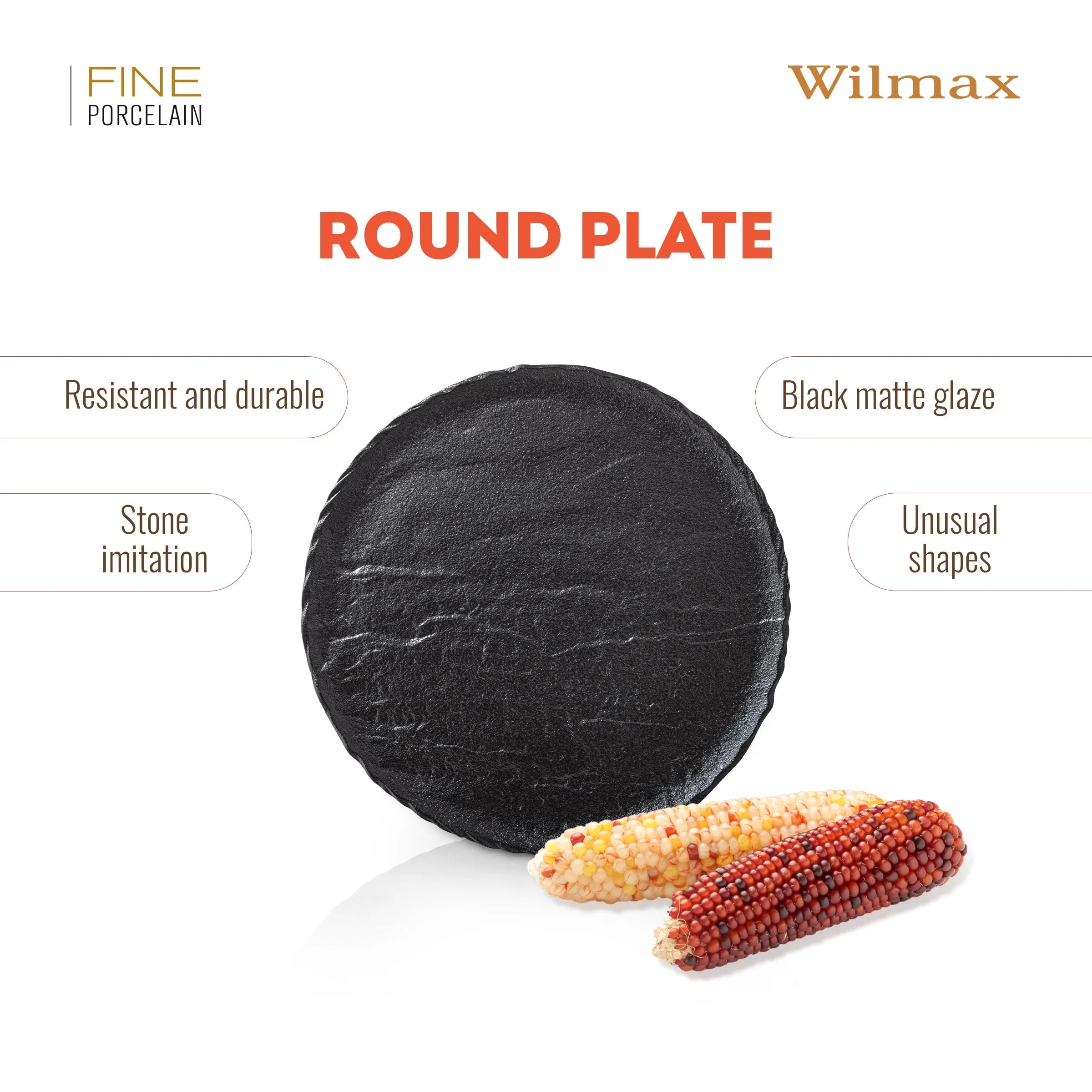 Wilmax Runde Servierplatte 30 cm Schwarz aus Porzellan