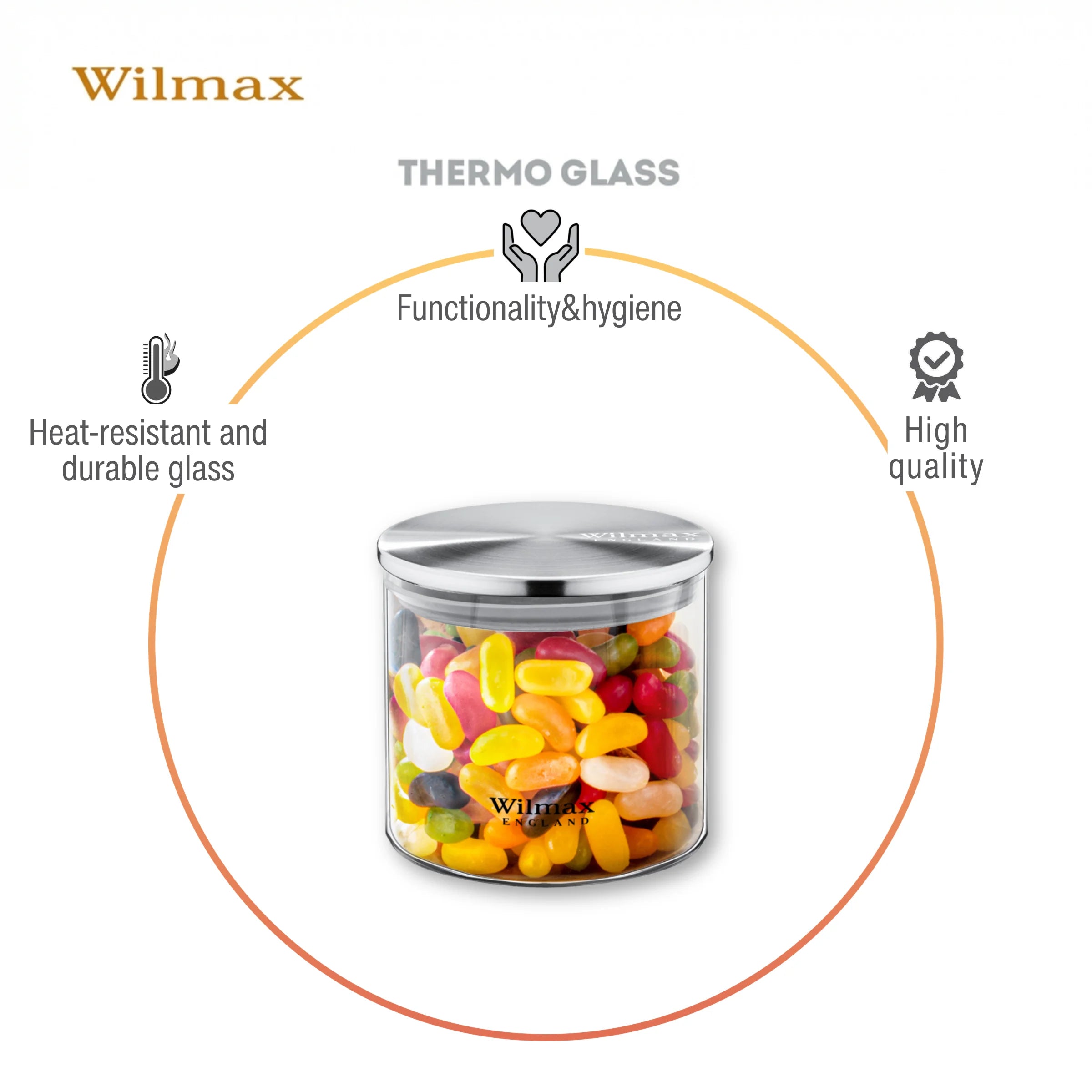Wilmax Vorratsglas 600 ml mit Edelstahldeckel Transparent