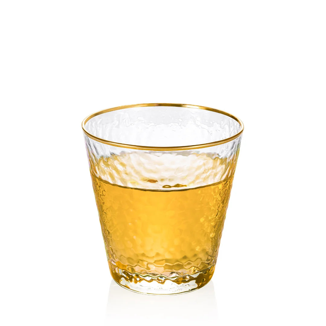 Wilmax Gehämmertes Glas  300 ml Transparent mit Goldrand aus Borosilikatglas
