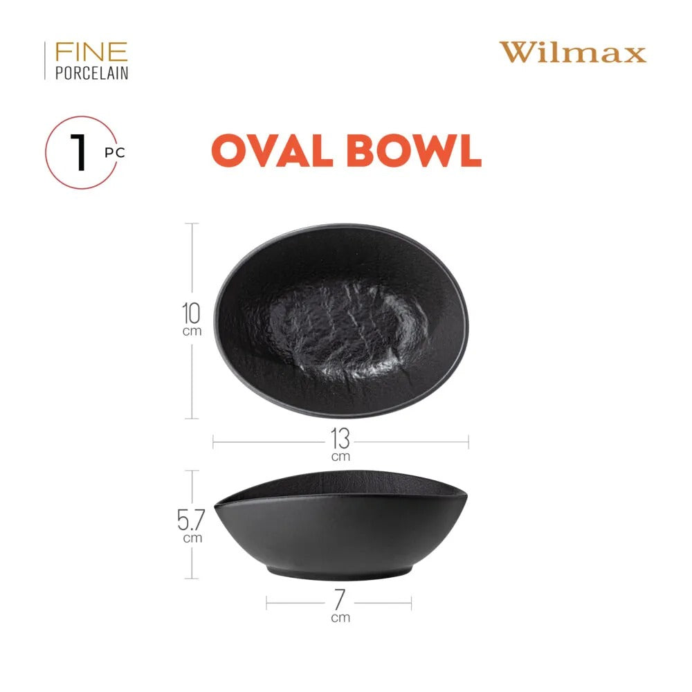 Wilmax Ovale Schale 13 × 10 × 6 cm Schwarz aus Porzellan
