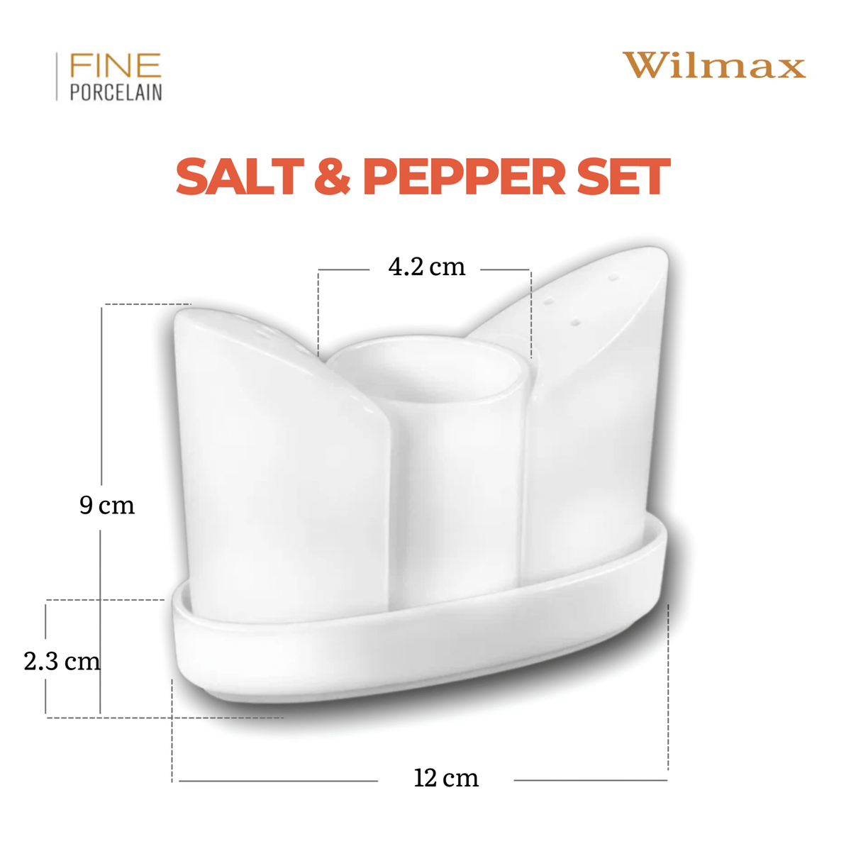 Wilmax Salz- und Pfefferstreuer-Set mit Tablett Weiß aus Porzellan
