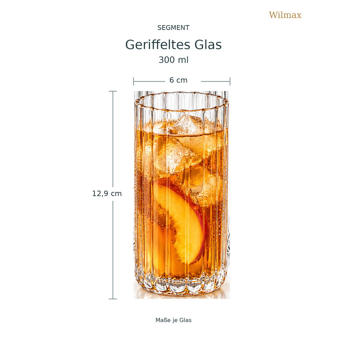 Wilmax Geriffeltes Glas 300 ml 6er-Set Transparent aus Borosilikatglas