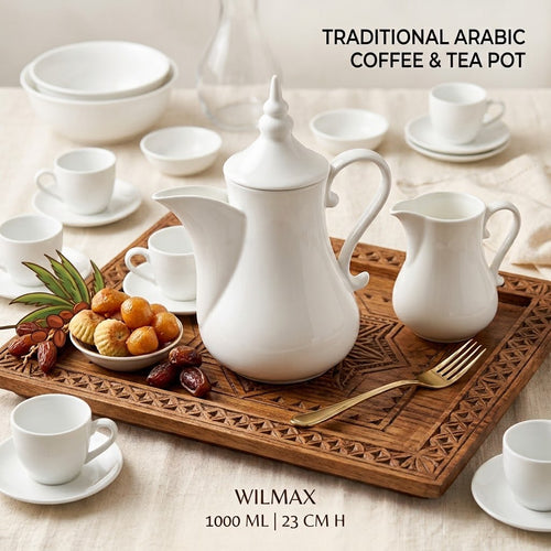 Wilmax Arabische Kaffee- und Teekanne mit integriertem Ausgusssieb 1000 ml Weiß aus Porzellan