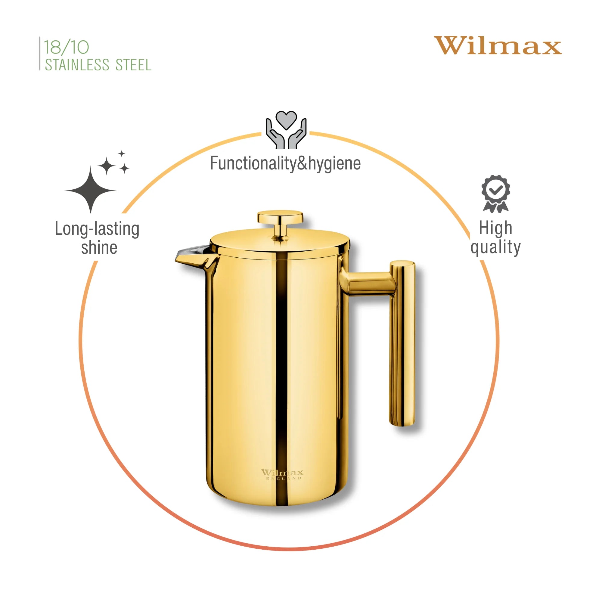 Wilmax Doppelwandige French Press 1000 ml Gold aus Edelstahl