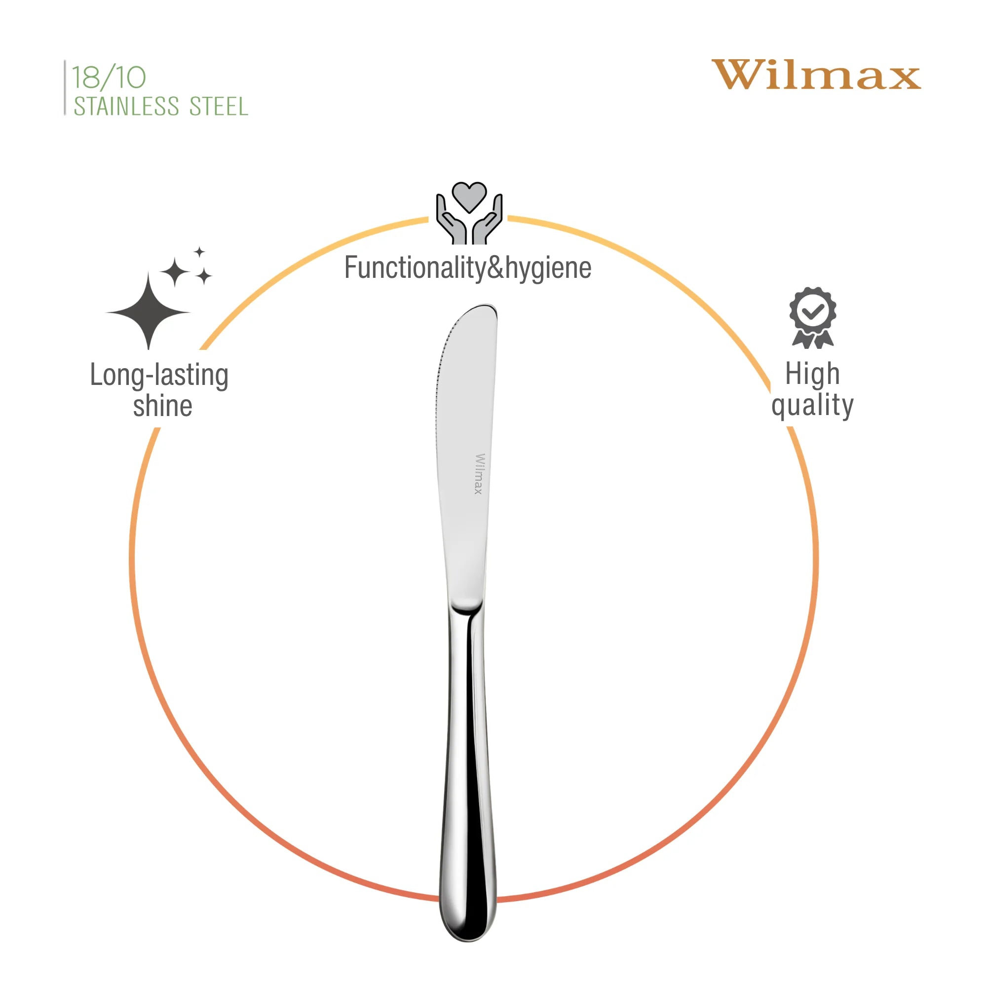 Wilmax Dessertmesser 20,5 cm 6er-Set Silber aus Edelstahl