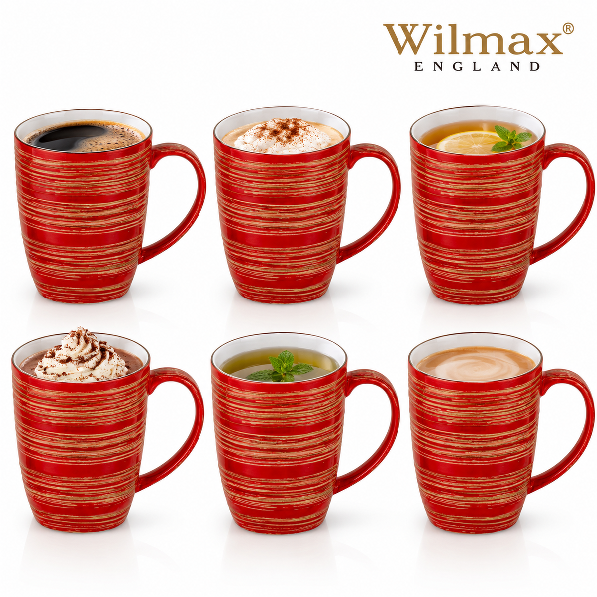 Wilmax Becher 460 ml 6er-Set Rot aus Porzellan