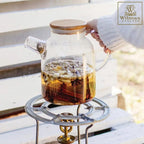 Wilmax Teekanne 1100 ml mit Federfilter und Bambusdeckel Transparent aus Thermoglas