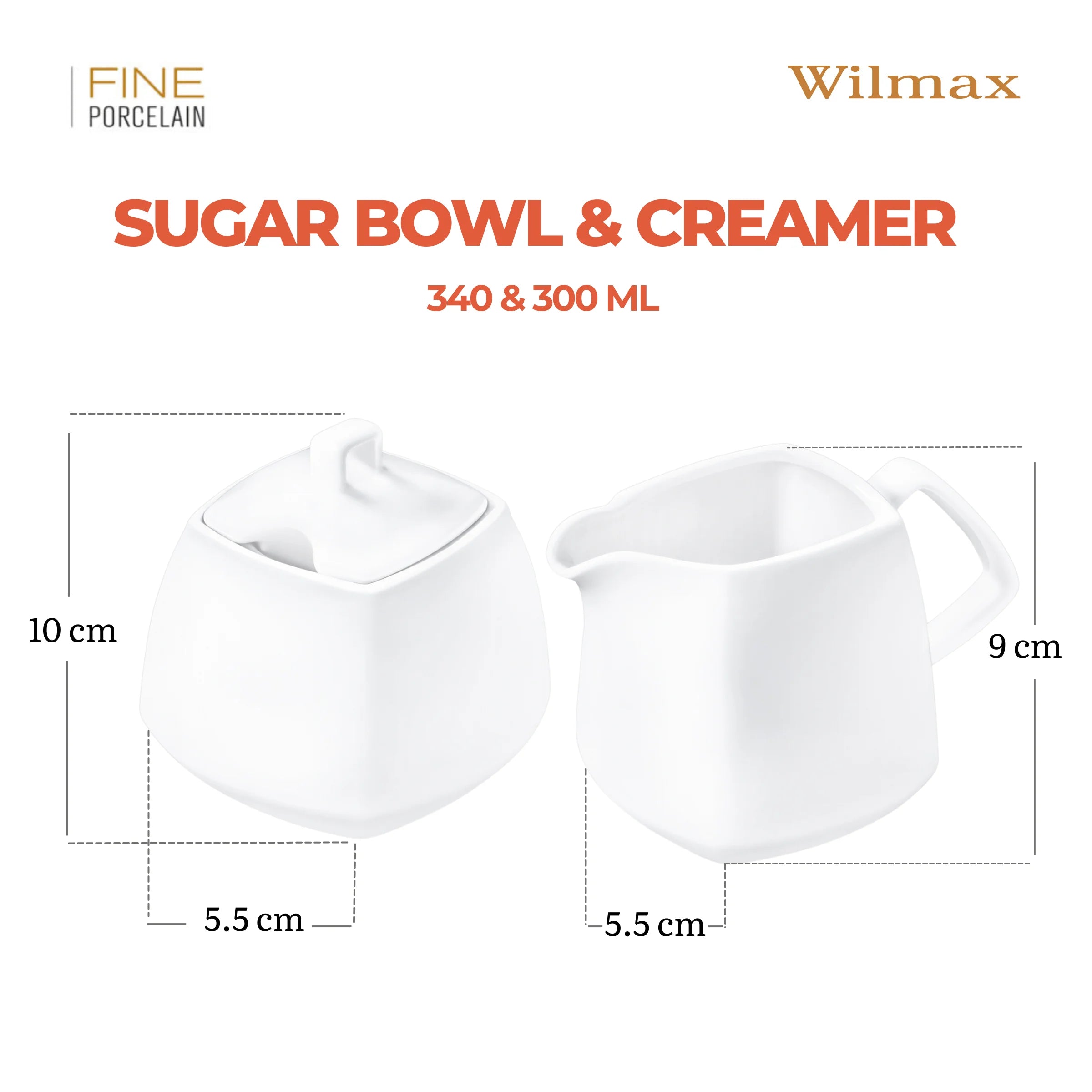 Wilmax Zuckerdose 340 ml und Milchkännchen 300 ml 2-teilig Weiß aus Porzellan