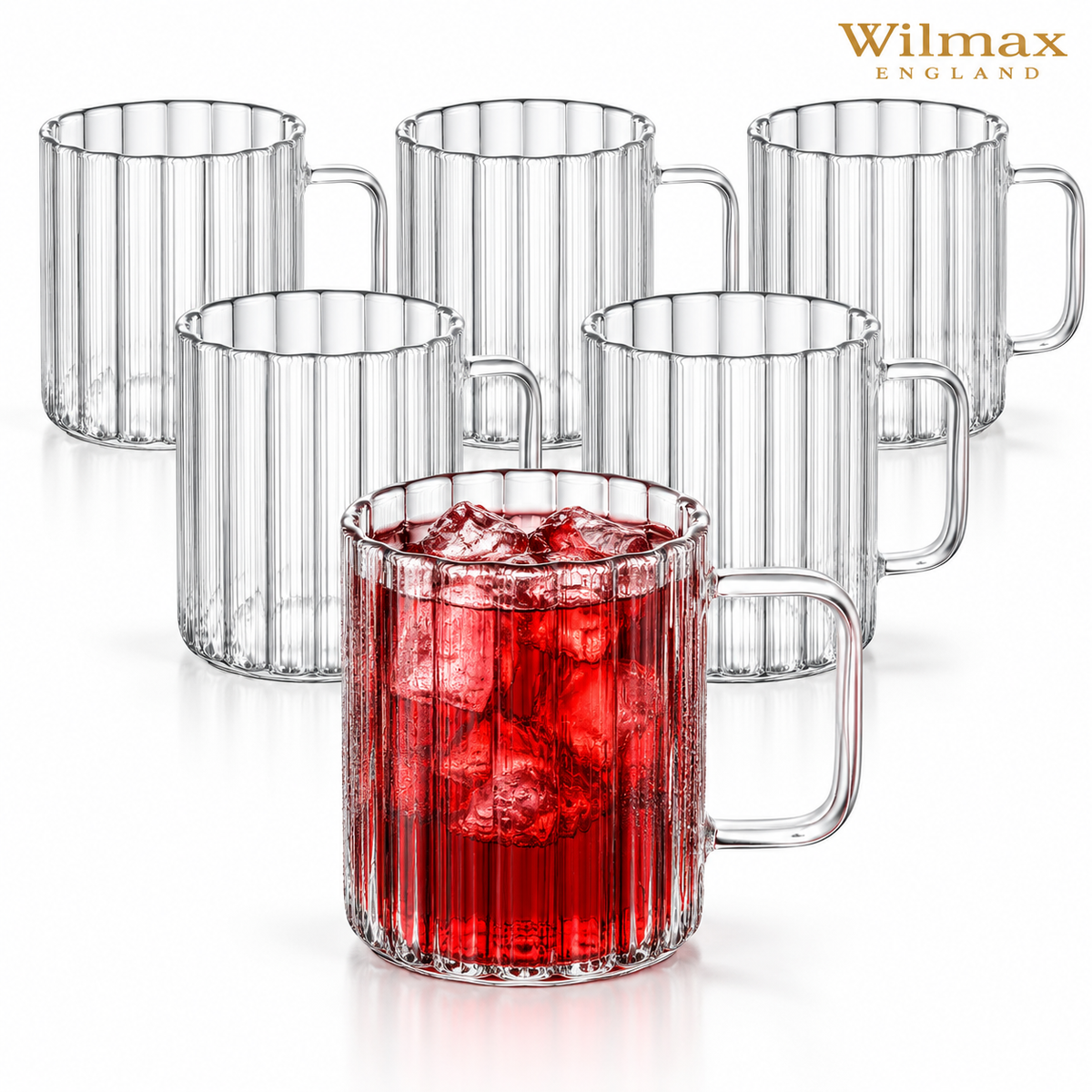 Wilmax Hitzebeständiger Glasbecher mit Henkel 550 ml 6er-Set aus Glas