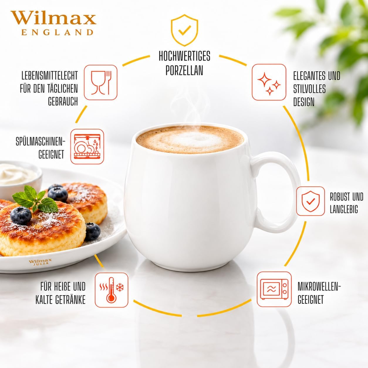 Wilmax Tasse 400 ml 2er-Set Weiß aus Porzellan