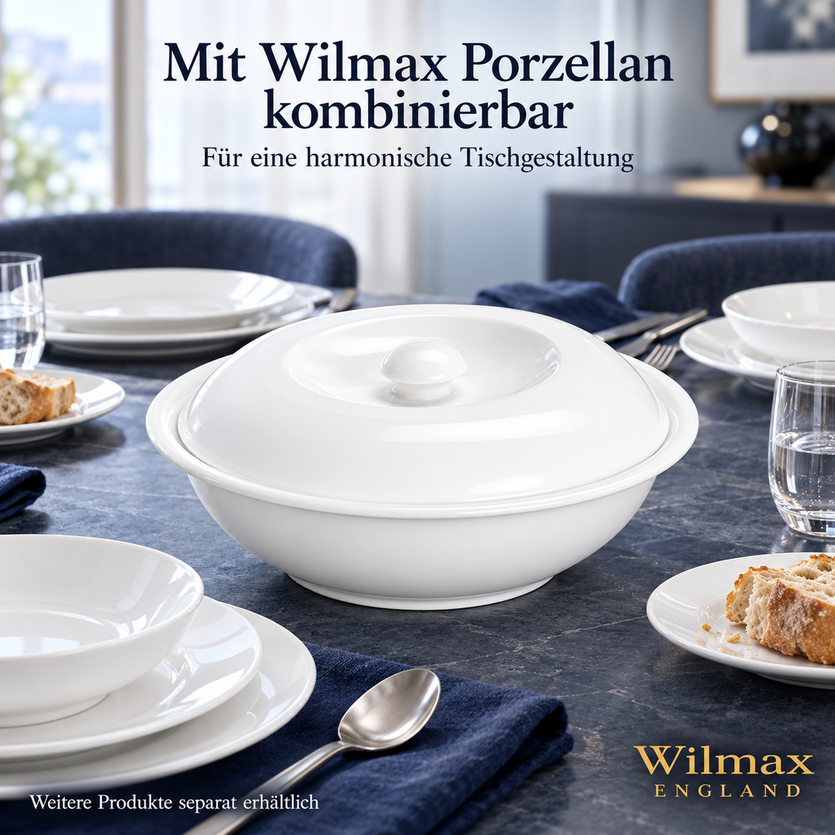 Wilmax Suppenterrine mit Deckel 1700 ml 26 cm Weiß aus Porzellan