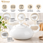 Wilmax Kaffee- und Teekanne mit integriertem Ausgusssieb 2250 ml Weiß aus Porzellan