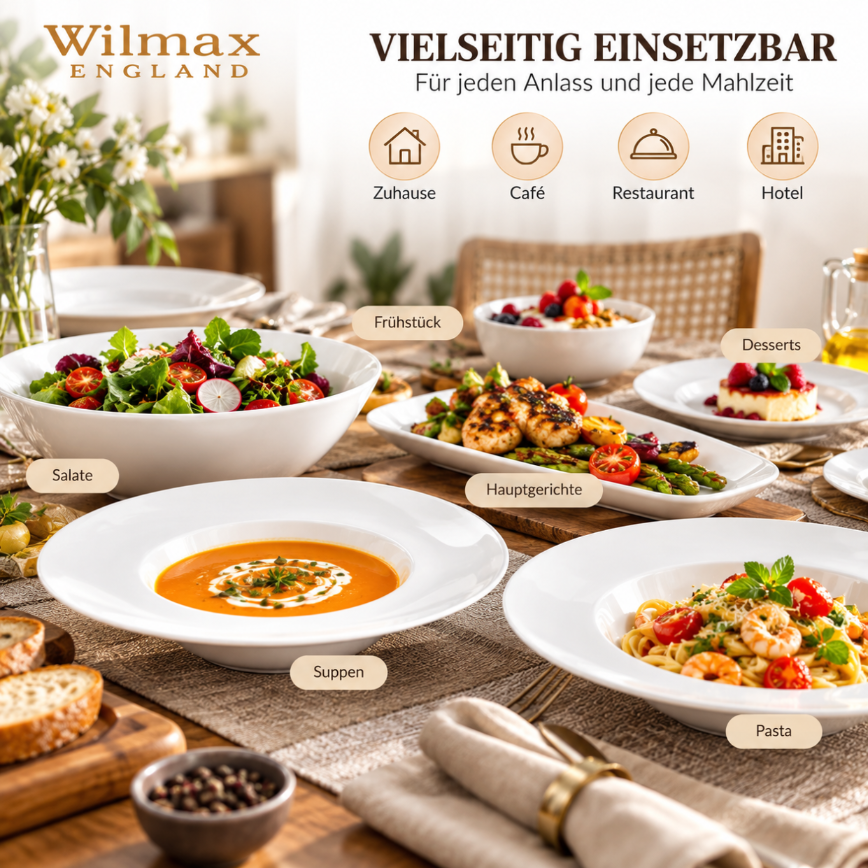 Wilmax Tiefer Teller 22,5 cm 400 ml Weiß aus Porzellan