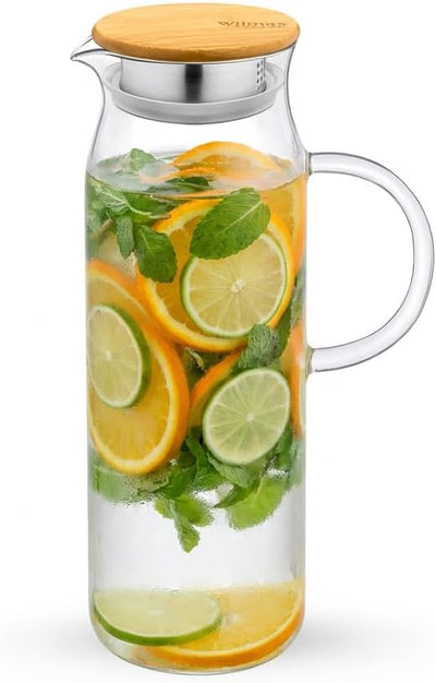 Wilmax Krug 1500 ml mit Bambusdeckel Transparent aus Thermoglas