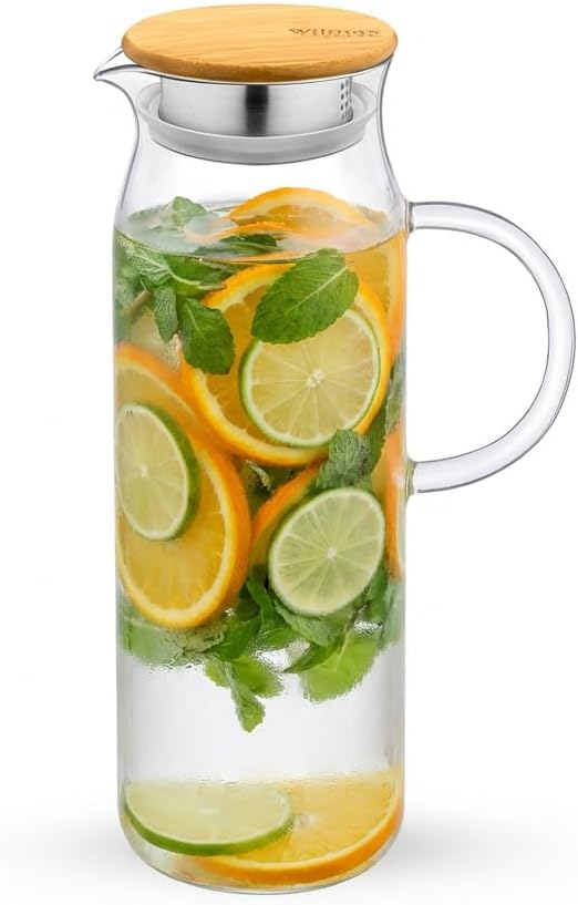 Wilmax Krug 1500 ml mit Bambusdeckel Transparent aus Thermoglas