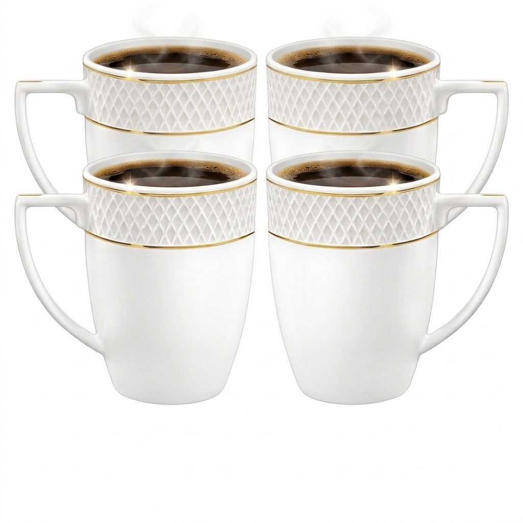 Wilmax Tasse 450 ml 4er-Set Weiß mit goldfarbenem Dekor aus Porzellan