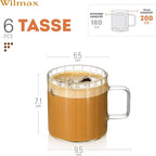 Wilmax Hitzebeständiger Glasbecher mit Henkel 200 ml 6er-Set aus Glas