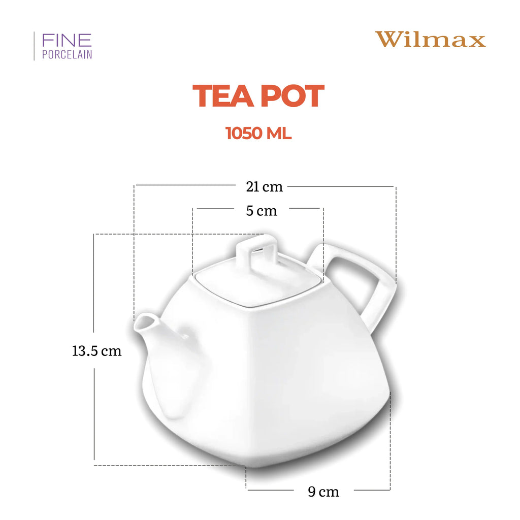 Wilmax Kaffee- und Teekanne mit integriertem Ausgusssieb 1050 ml Weiß aus Porzellan