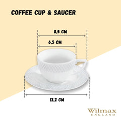 Wilmax Kaffee Tassen &amp; Untertassen Set 6'lı 90 ml Porzellan WL-880107/6C