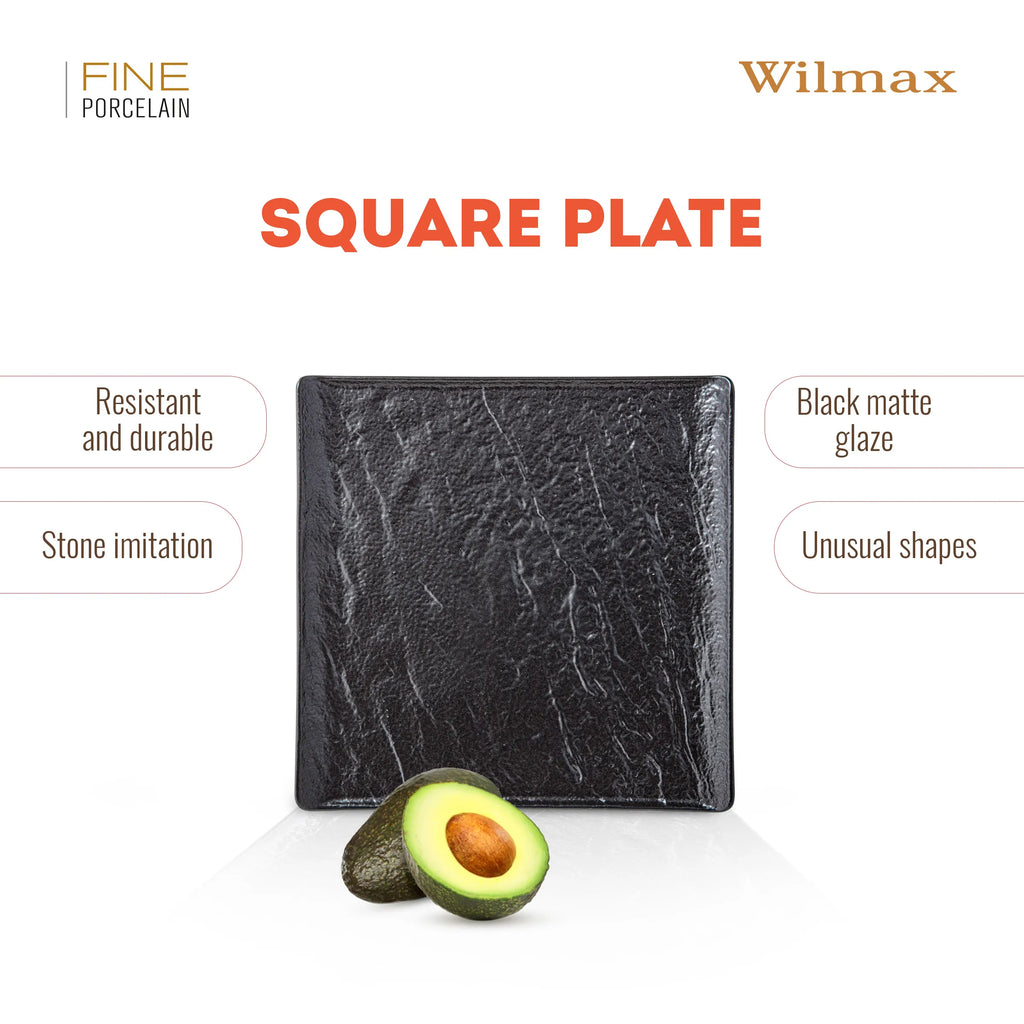 Wilmax Quadratische Servierplatte 27 × 27 cm Schwarz aus Porzellan
