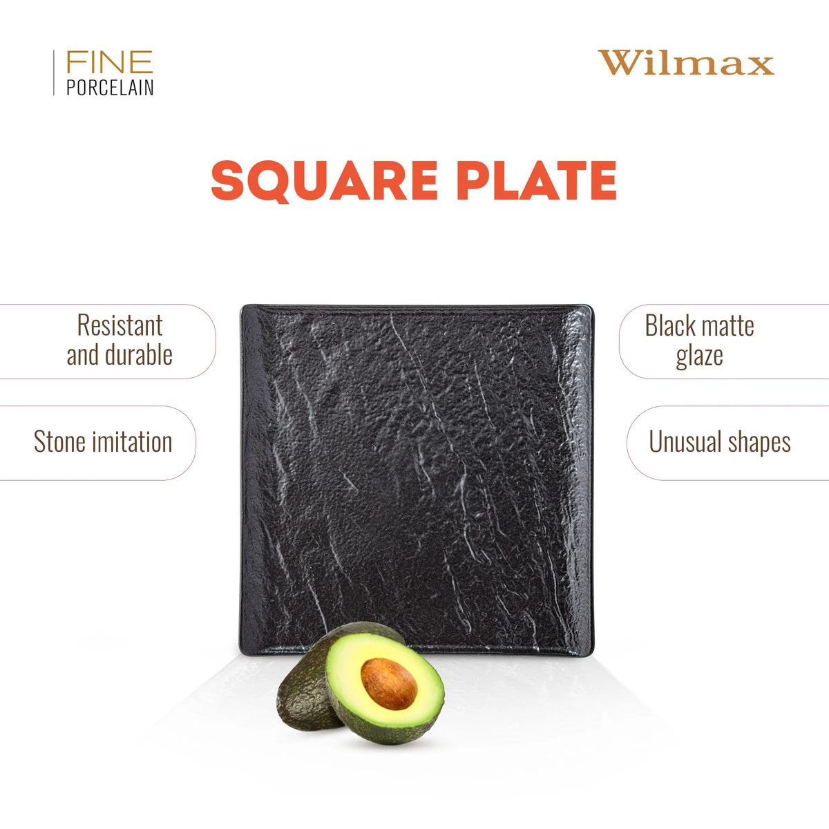 Wilmax Quadratische Servierplatte 27 × 27 cm Schwarz aus Porzellan