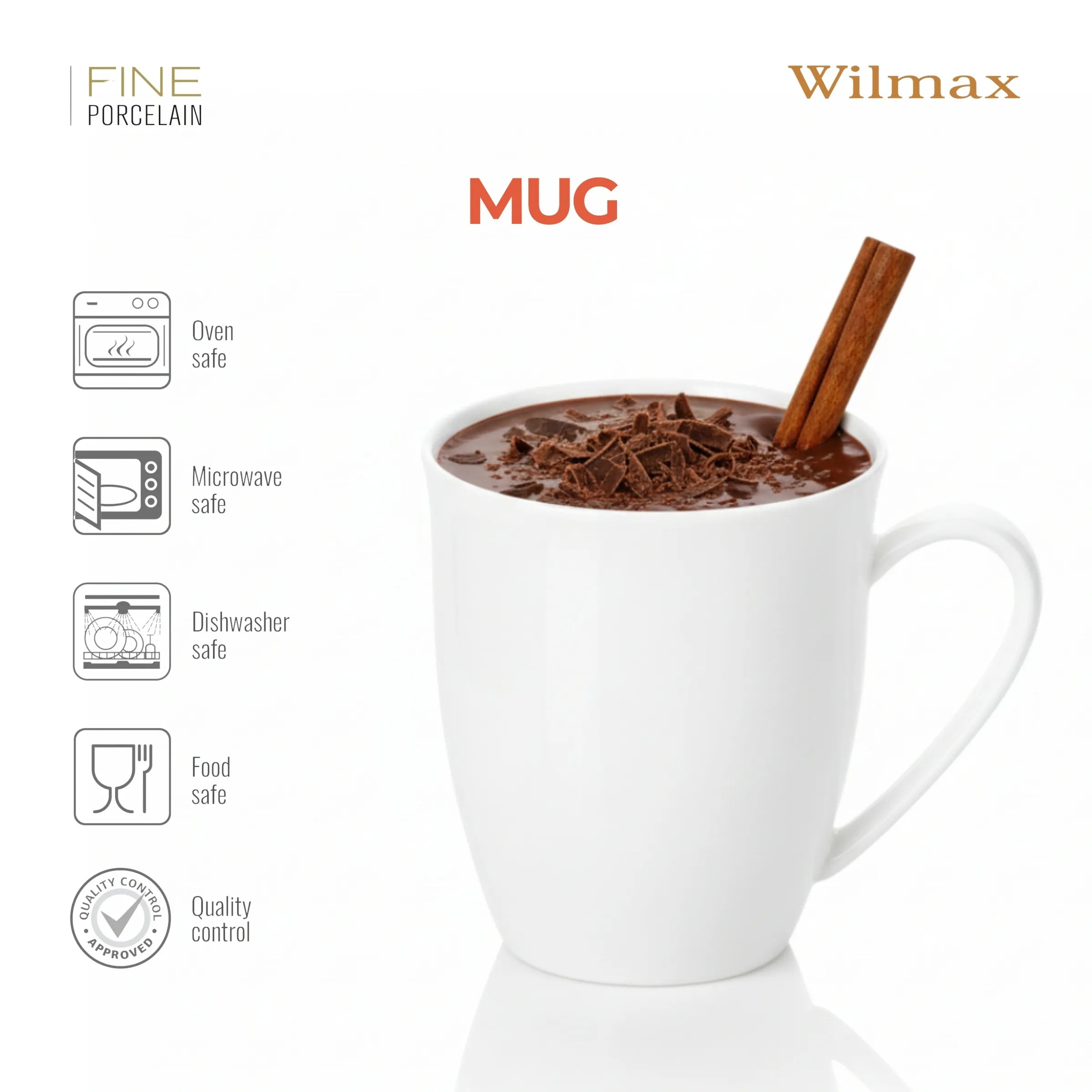Wilmax Tasse 380 ml 6er-Set Weiß aus Porzellan