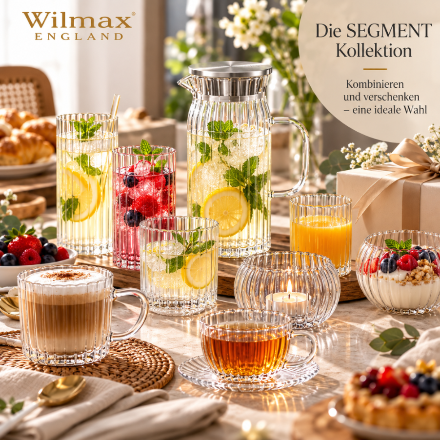 Wilmax Krug 1500 ml mit Edelstahldeckel Transparent aus Thermoglas