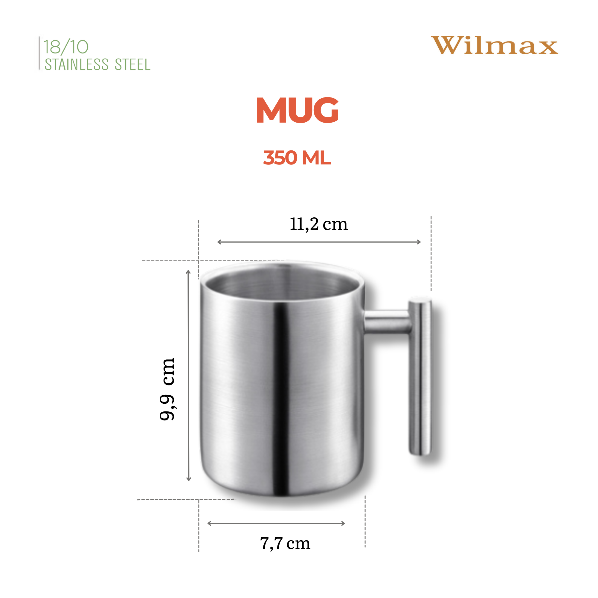 Wilmax Doppelwandiger Becher 350 ml Silber aus Edelstahl