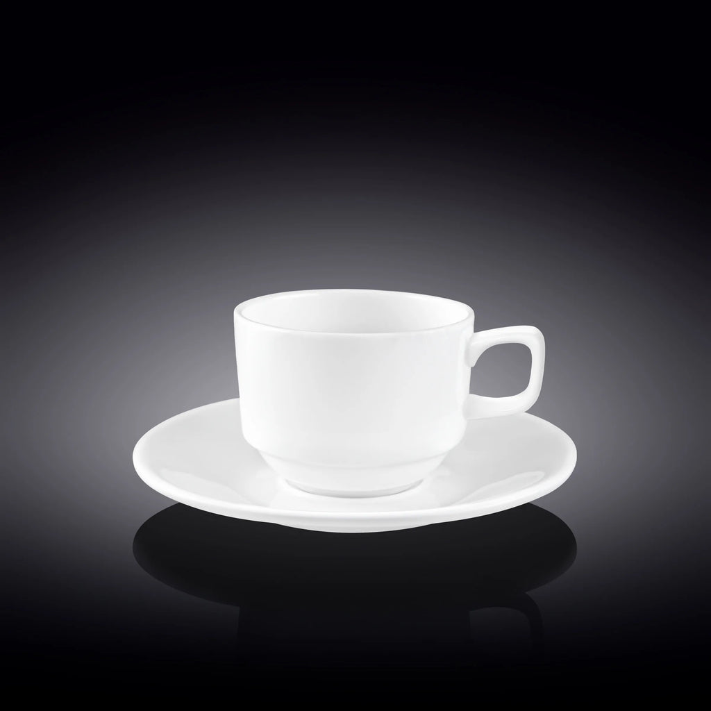 Wilmax Kaffeetasse mit Untertasse 140 ml Weiß aus Porzellan