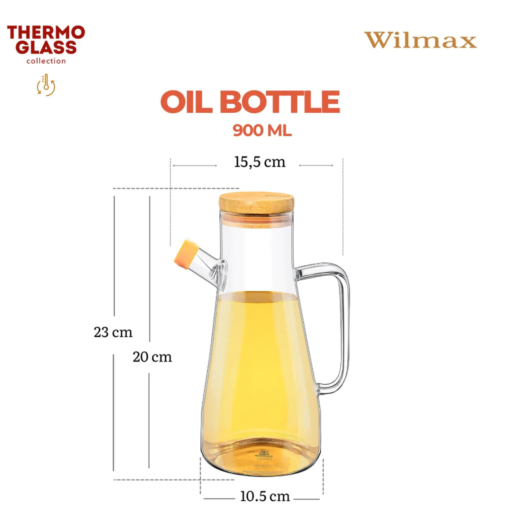 Wilmax Ölflasche 900 ml mit Ausgießer und Filter Transparent aus Glas