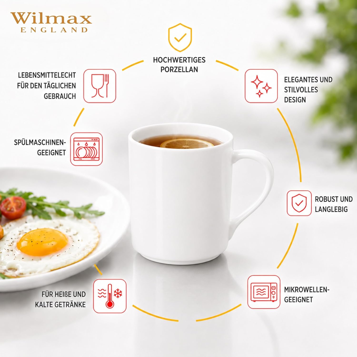 Wilmax Becher 320 ml 6er-Set Weiß aus Porzellan