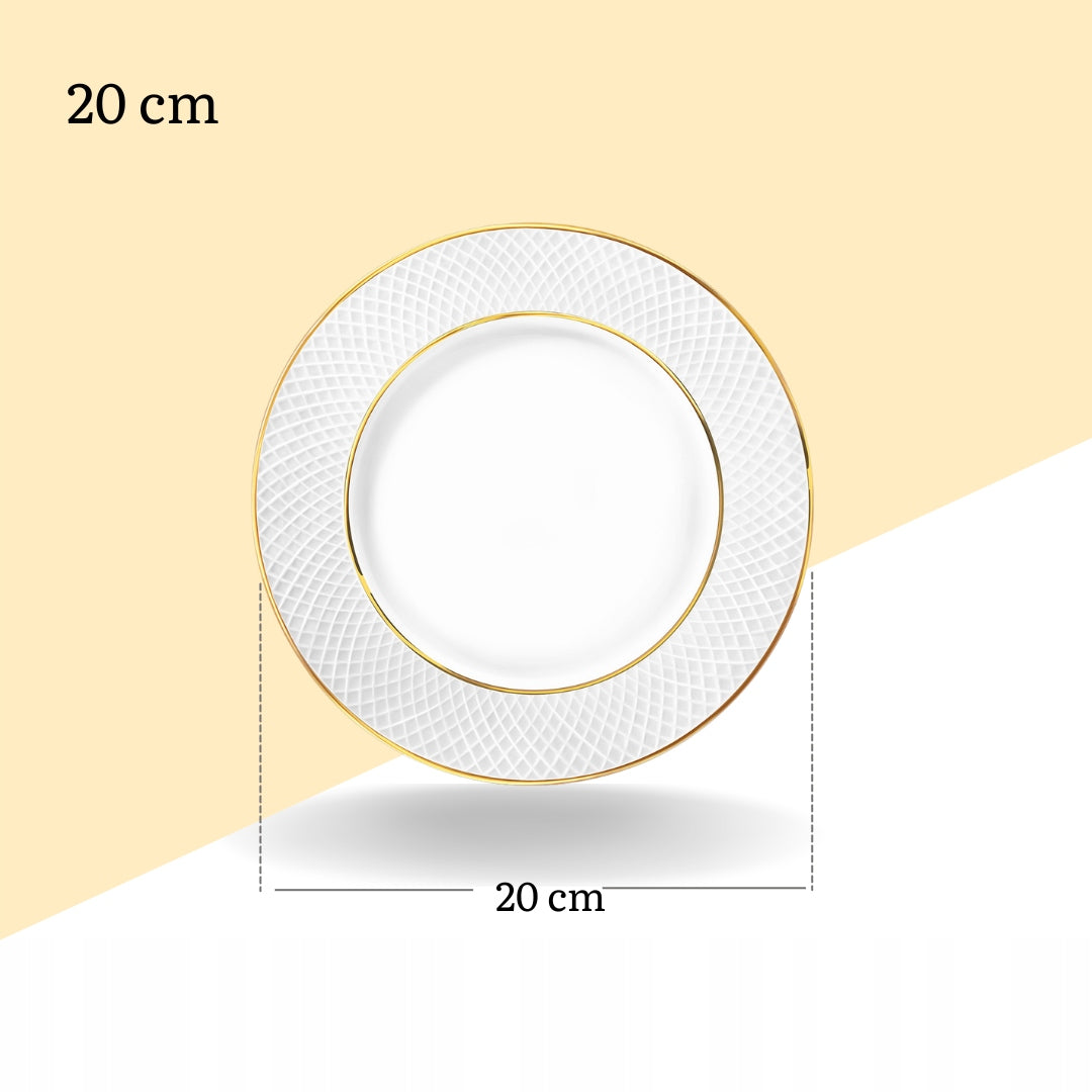 Wilmax Dessertteller 20 cm Weiß mit Goldlinien aus Porzellan