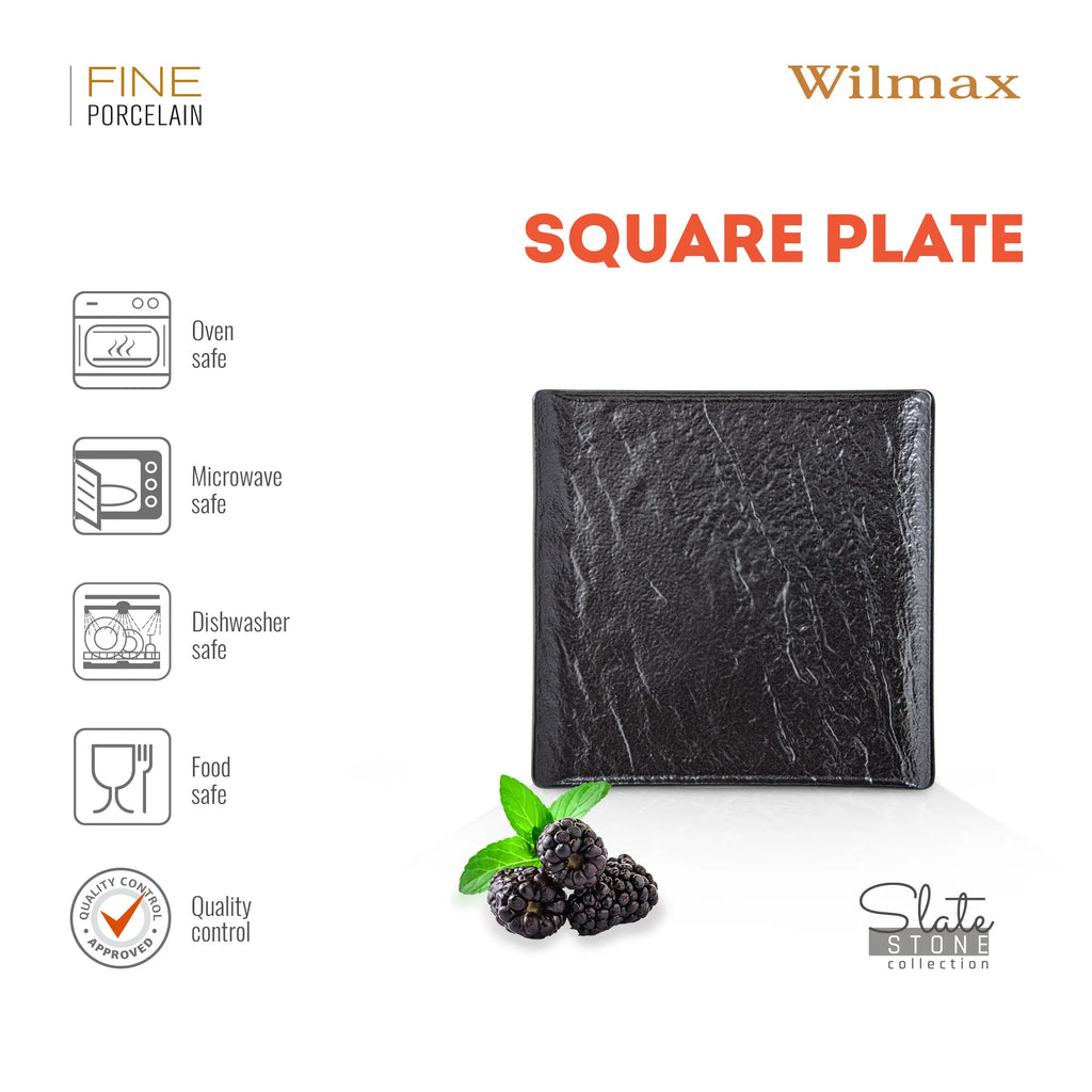 Wilmax Quadratische Servierplatte 13 × 13 cm Schwarz aus Porzellan