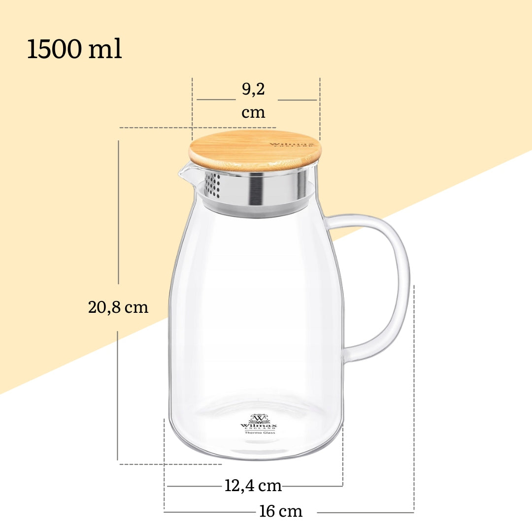 Wilmax Krug 1500 ml Thermoglas mit Bambusdeckel Transparent WL-888215/A