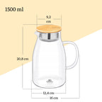 Wilmax Krug 1500 ml mit Bambusdeckel und Filter Transparent aus Thermoglas