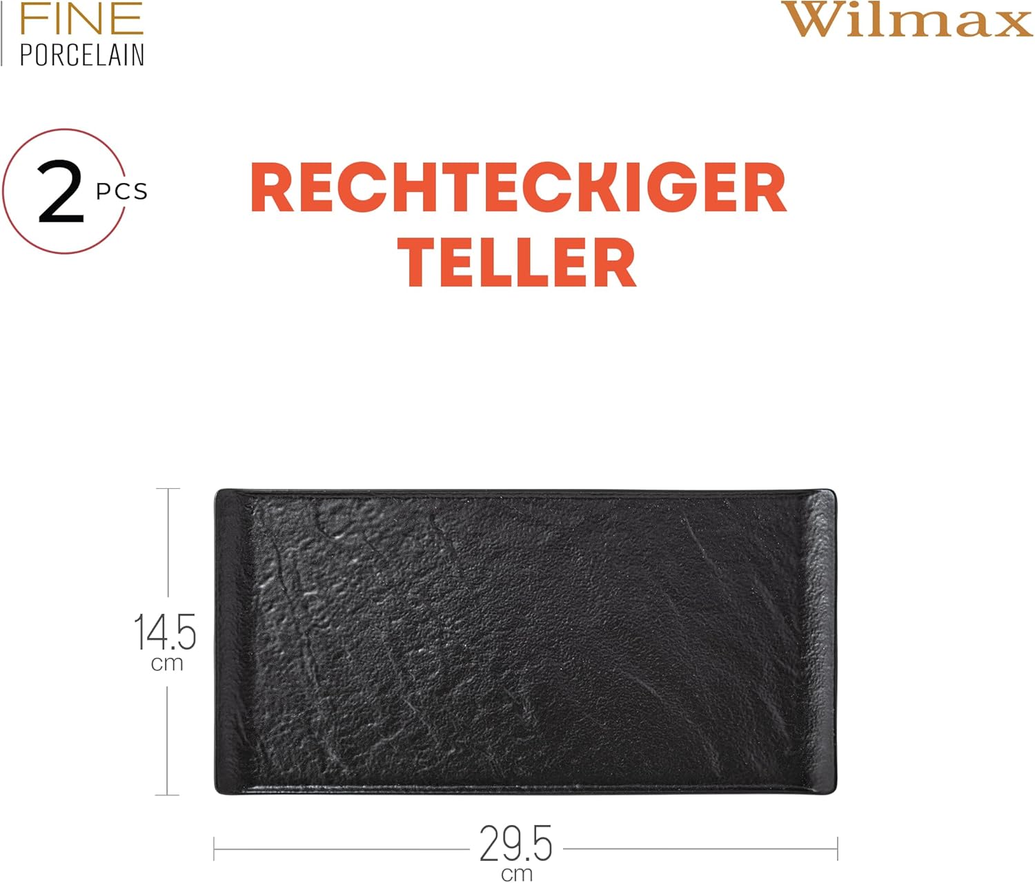 Wilmax Servierplatte 29,5 × 14,5 cm 2er-Set Schwarz aus Porzellan