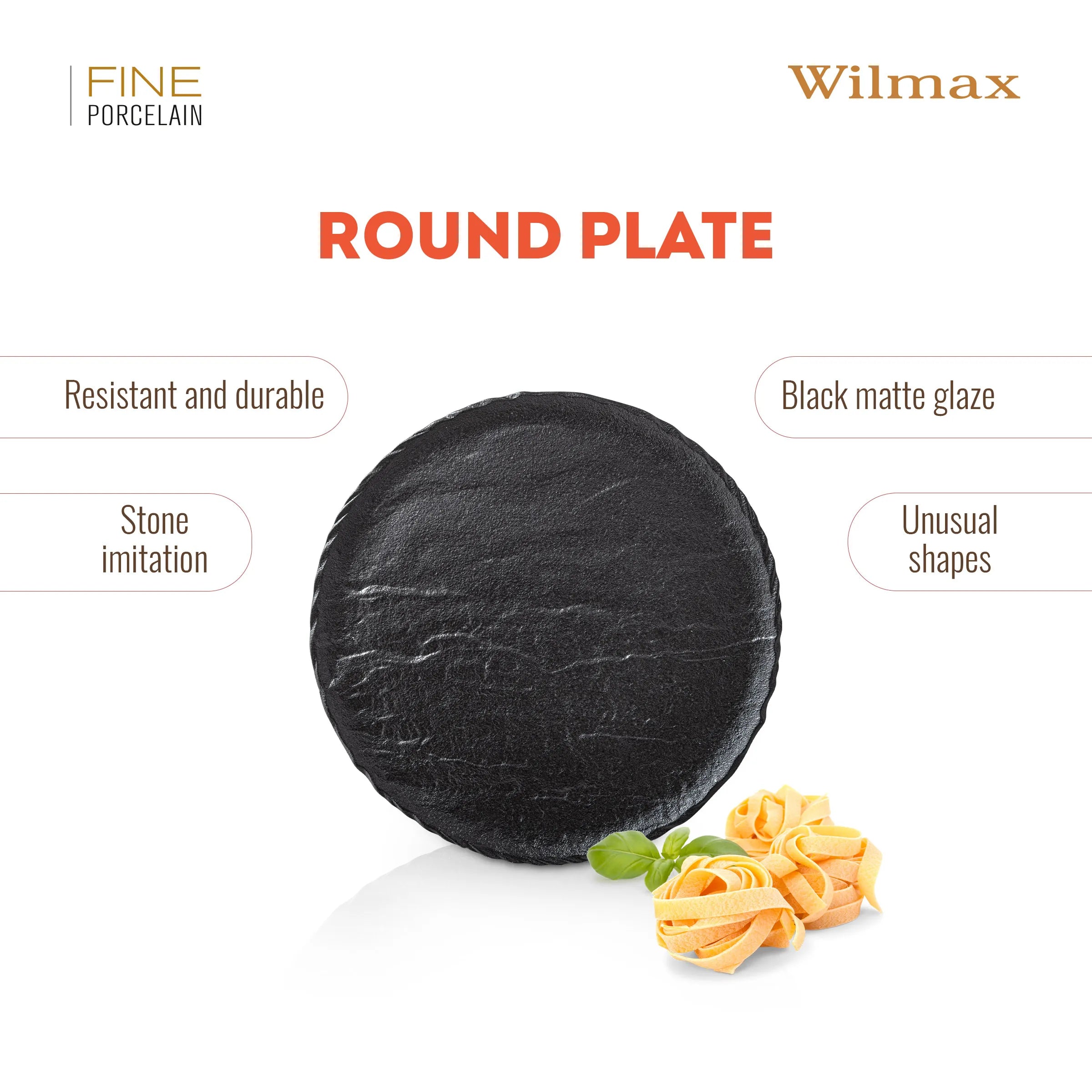 Wilmax Runder Teller 25 cm 2er-Set Schwarz aus Porzellan